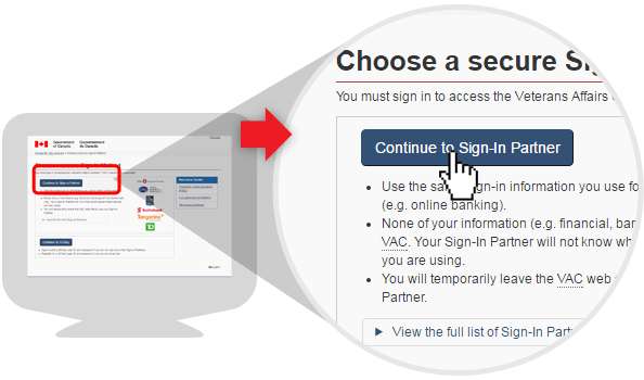 image of sign-in options page using the Sign-in Partner option