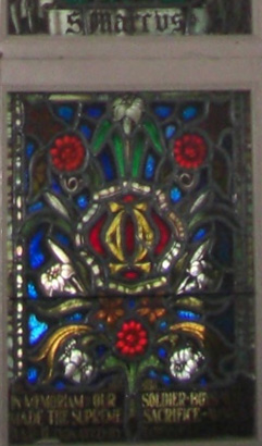 right stained glass window  inscription