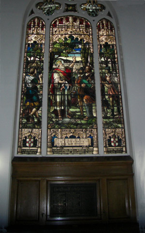 stained glass window and plaque