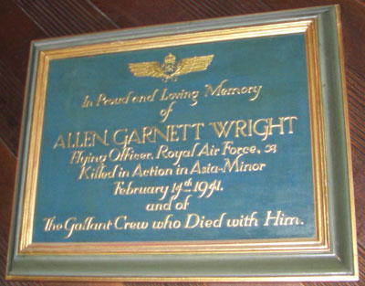 Flying Officer Allen Garnett Wright Plaque