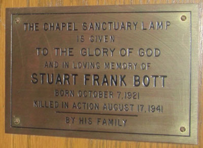 Plaque de la lampe du sanctuaire Stuart Frank Bott