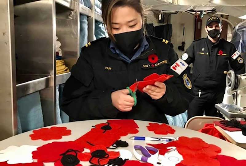 Making poppies on board the ship