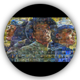 Mosaic made of 240 individual paintings of military scenes.