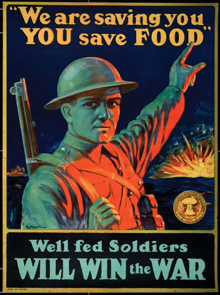 Poster: We are saving you... YOU save FOOD.  Well fed Soldiers WILL WIN the WAR