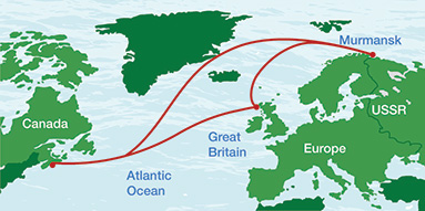 Approximate route of convoys from Halifax to Murmansk