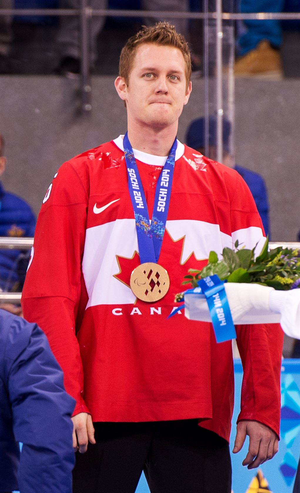 Dominic Larocque receives his Bronze medal in Sledge Hockey