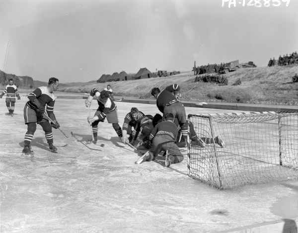 Canadian soldiers playing hockey in Korea