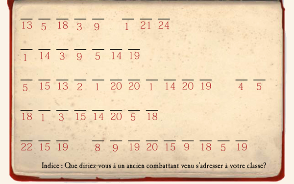 Affiche offrant l'indice suivant : Que diriez-vous à un ancien combattant venu s'adresser à votre classe?