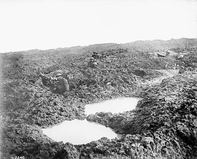 A Canadian soldier’s dugout. Battle of Passchendaele.