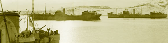 Merchant ships at anchor near Murmansk
