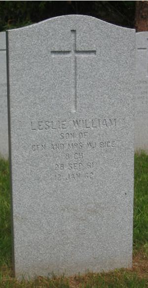Pierre tombale de Leslie William Rice
