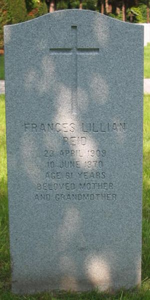 Pierre tombale de Frances Lillian Reid