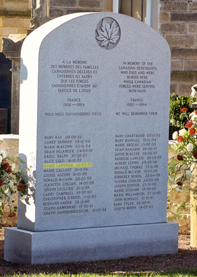 Pierre tombale de Marie Lucienne Louise Lanthier
