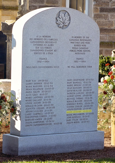 Headstone of Marie Lessard
