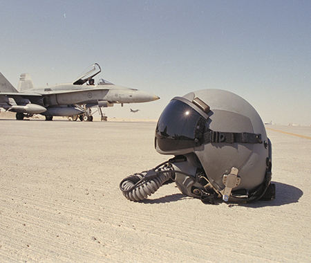 CF-18 warplane and pilot’s helmet
