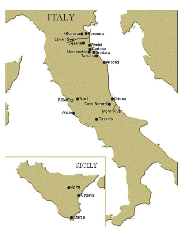 map outlining Italy