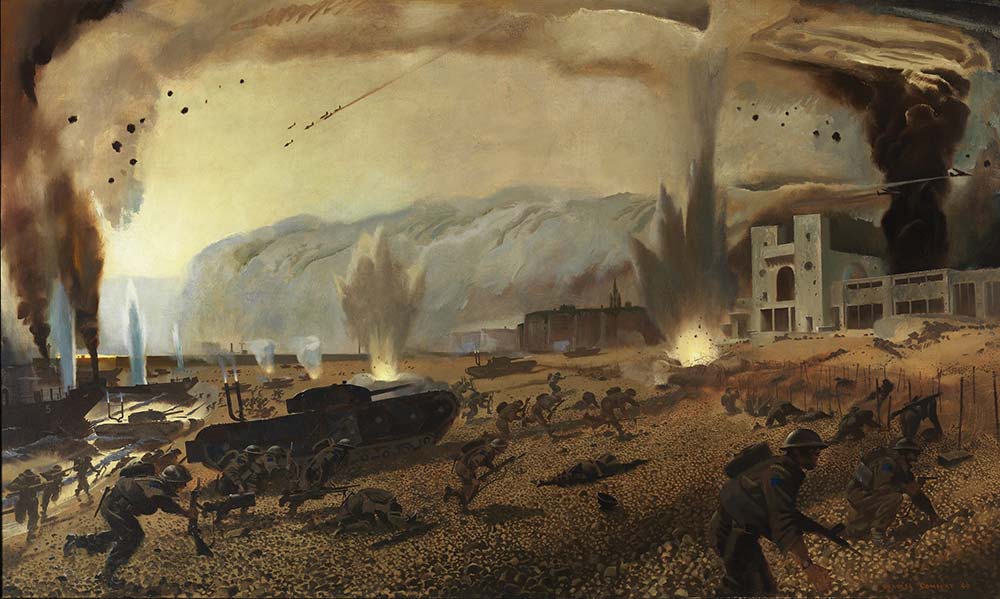 Oil painting, Dieppe Raid by Dr. Charles Fraser Comfort, 1946.