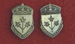 General Service. A silver-coloured shield with three maple leaves joined on one stem, surmounted by a crown.