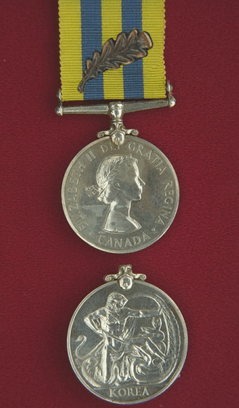 Canadian Korea Medal.  A circular medal, 1.42 inches (36 mm) across, of .800 fine silver.