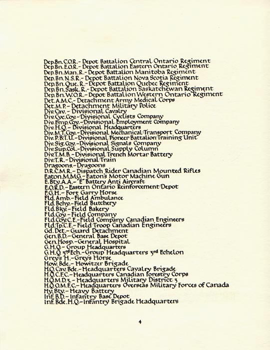 Unités canadiennes page 4 - Première Guerre mondiale - Transcription du texte à suivre