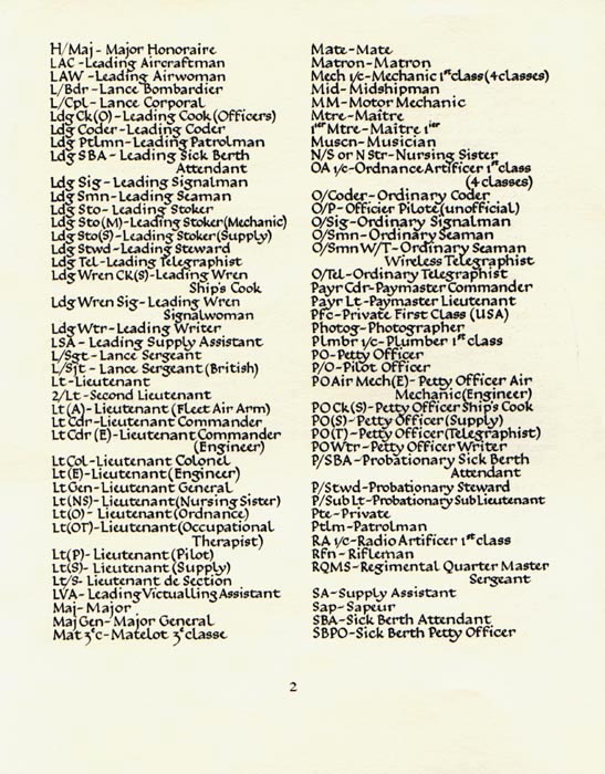 Ranks page 2 - Second World War - Text transcription to follow