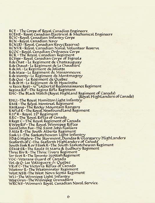 Unités canadiennes page 6 - La Seconde Guerre mondiale - Transcription du texte à suivre