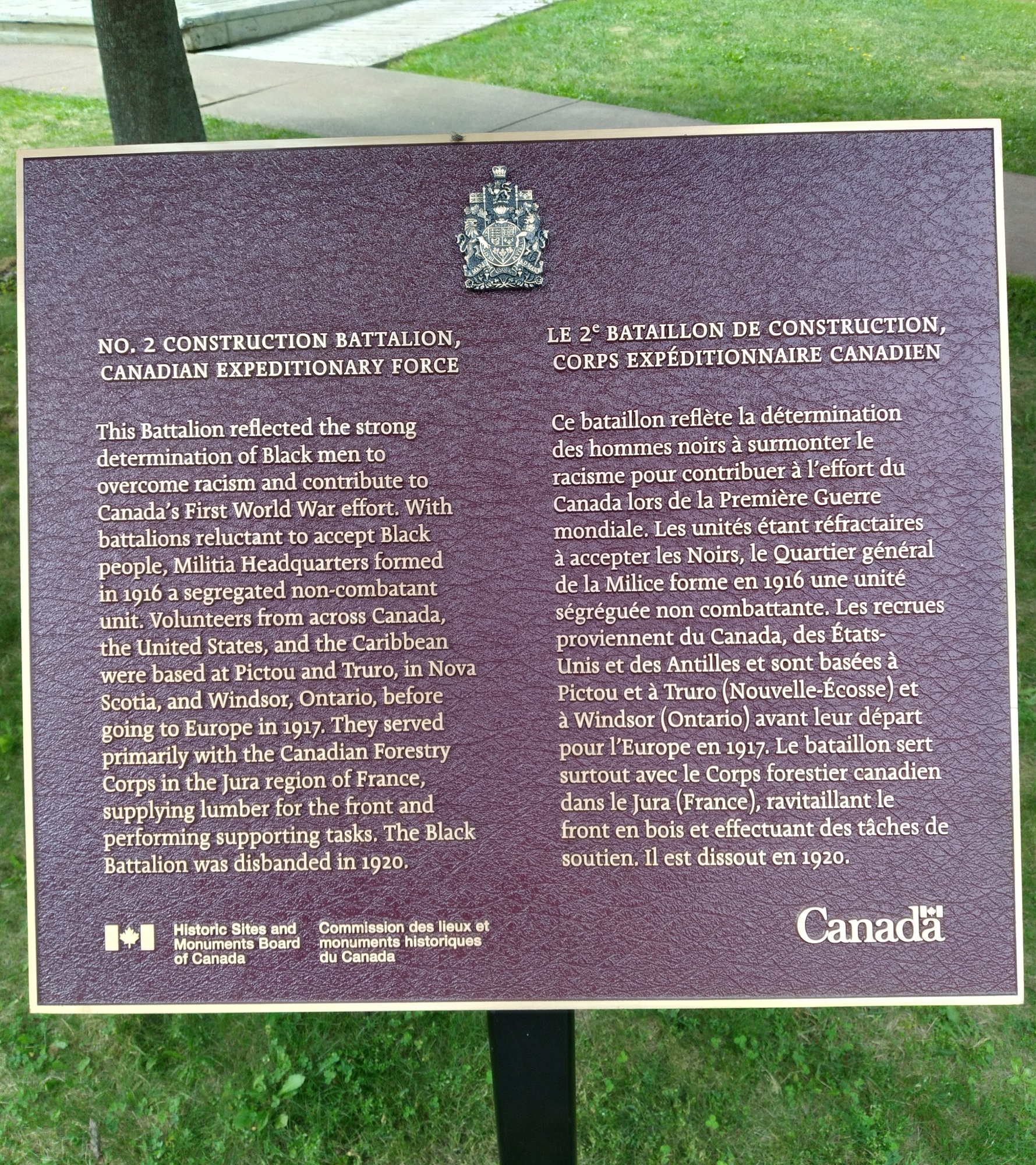 No. 2 Construction Battalion Canadian Expeditionary Force Plaque