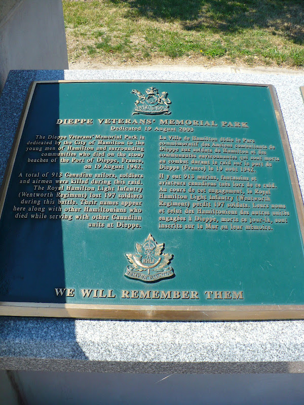 Plaque du Parc commémoratif des anciens combattants de Dieppe