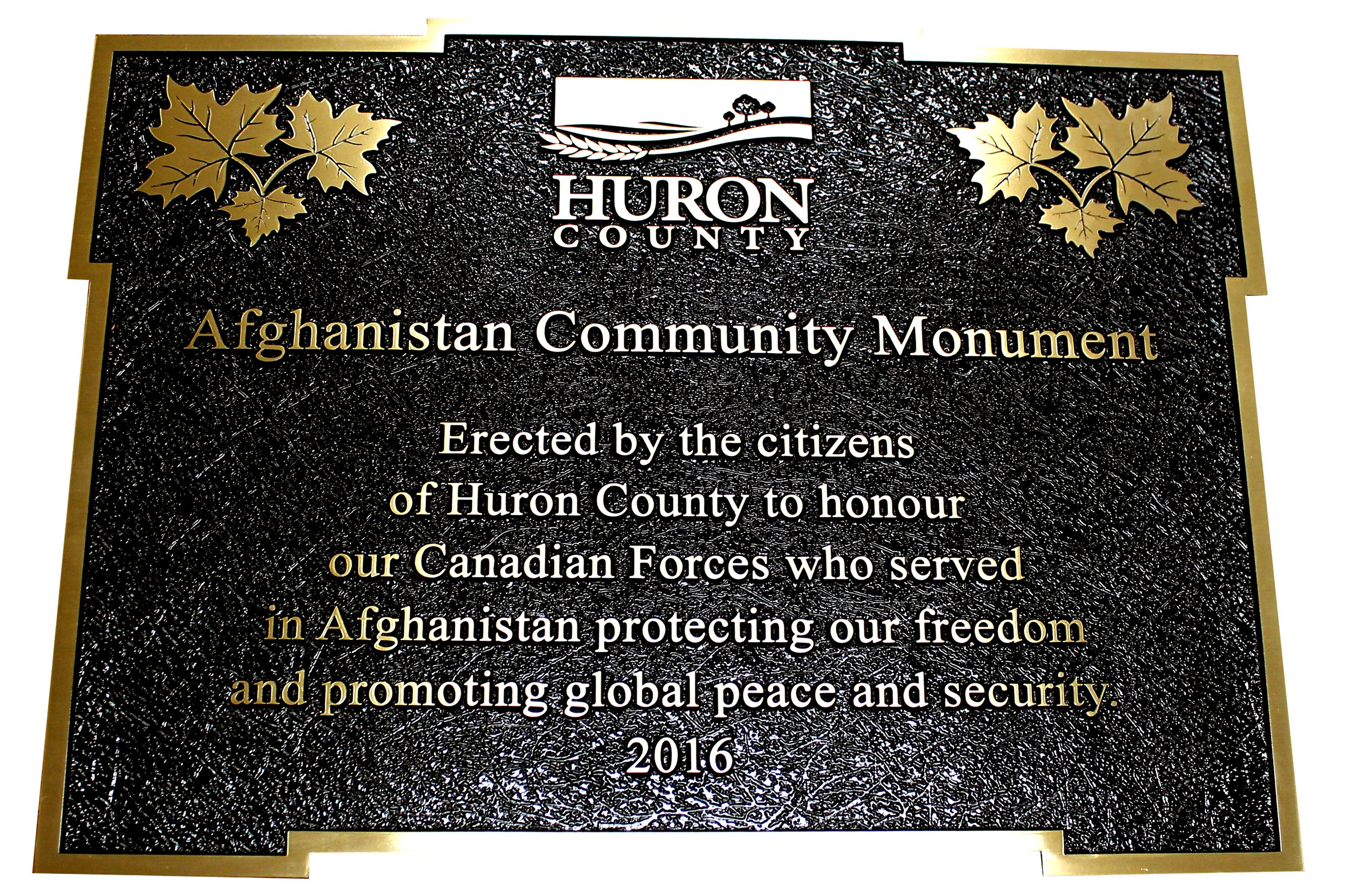 Huron County Afghanistan Community Monument Plaque