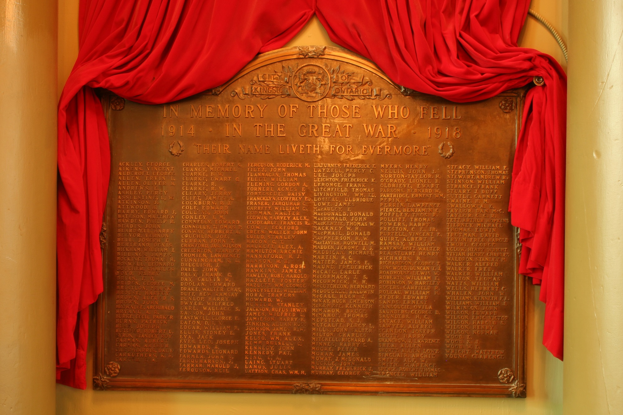 Kingston First World War Plaque National Inventory of Canadian