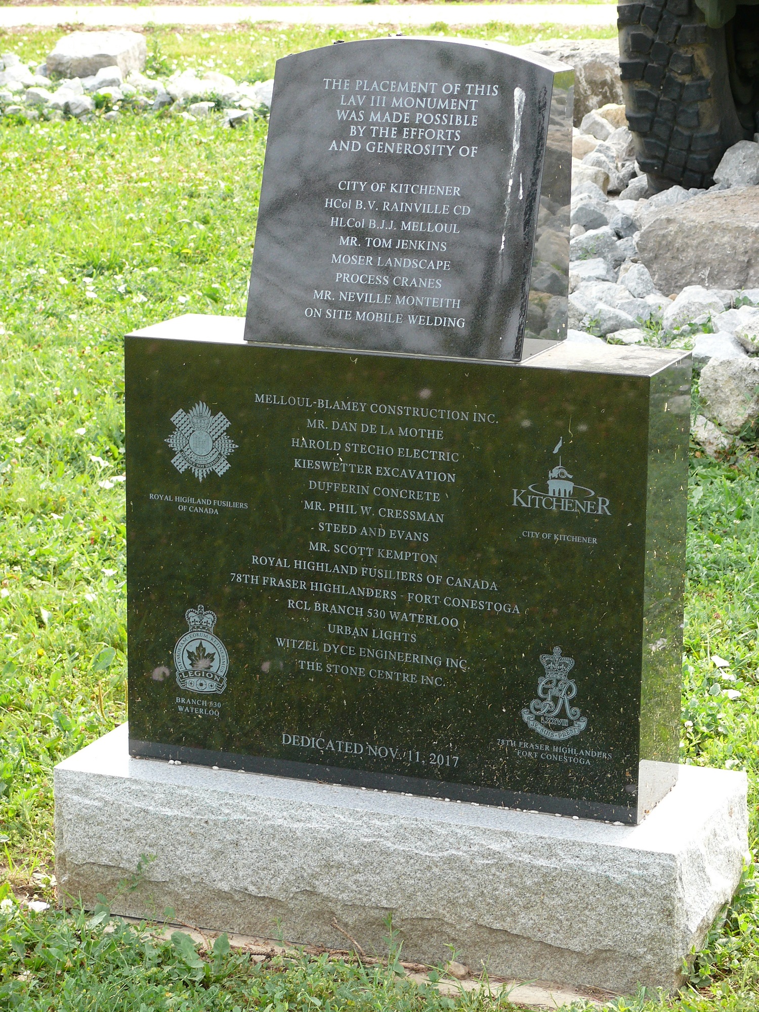 Memorial with list of donors.