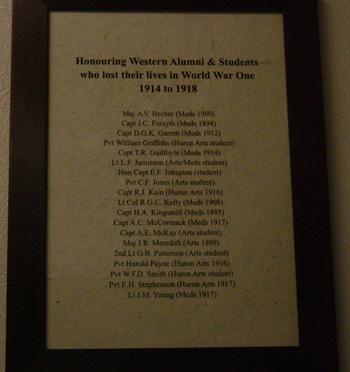 Tableau d’honneur de la Première Guerre mondiale de l’Université Western 