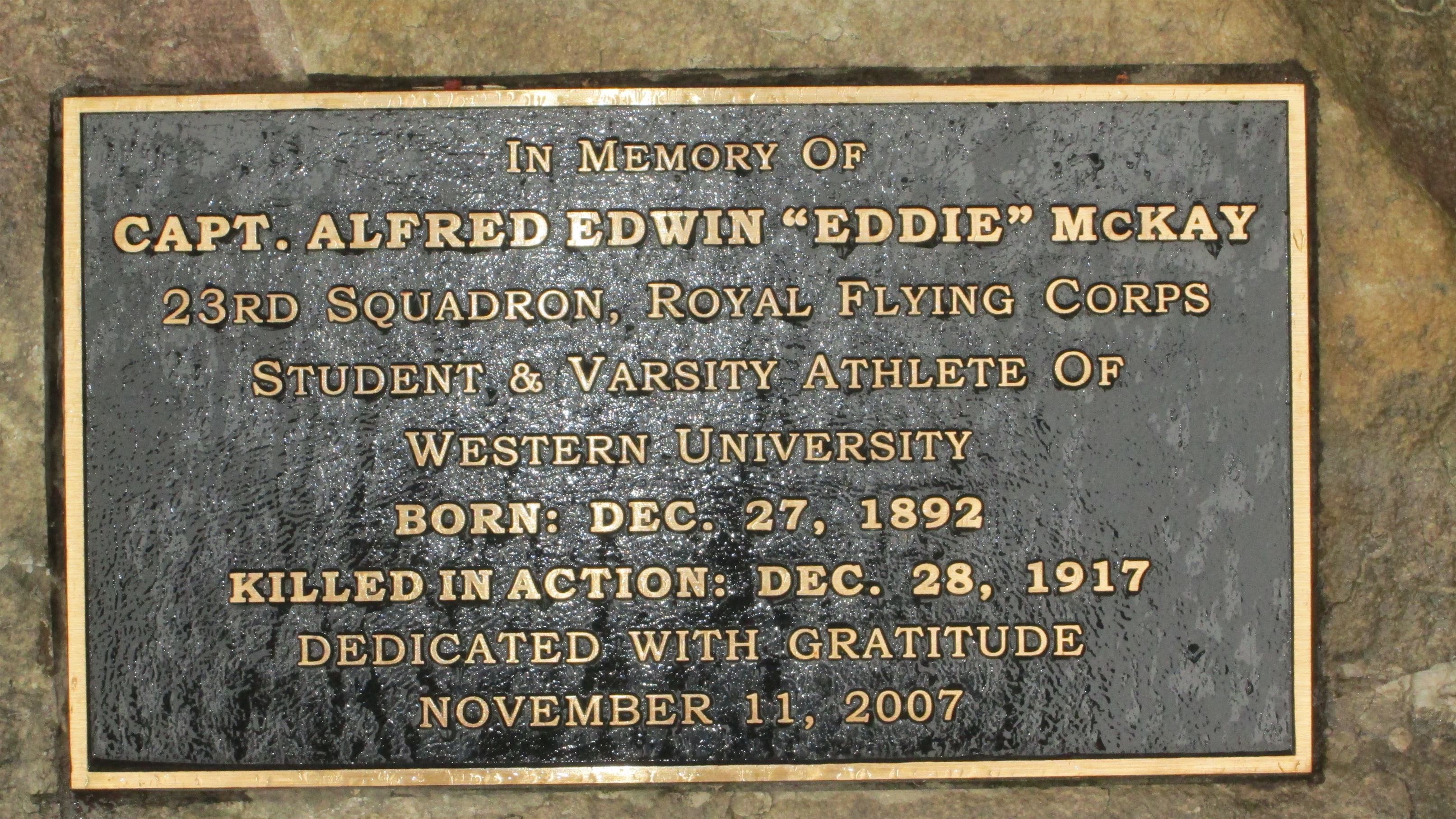 Photo 2- Capt Alfred Edwin McKay plaque- Close up of plaque (photo by R. Turcotte)