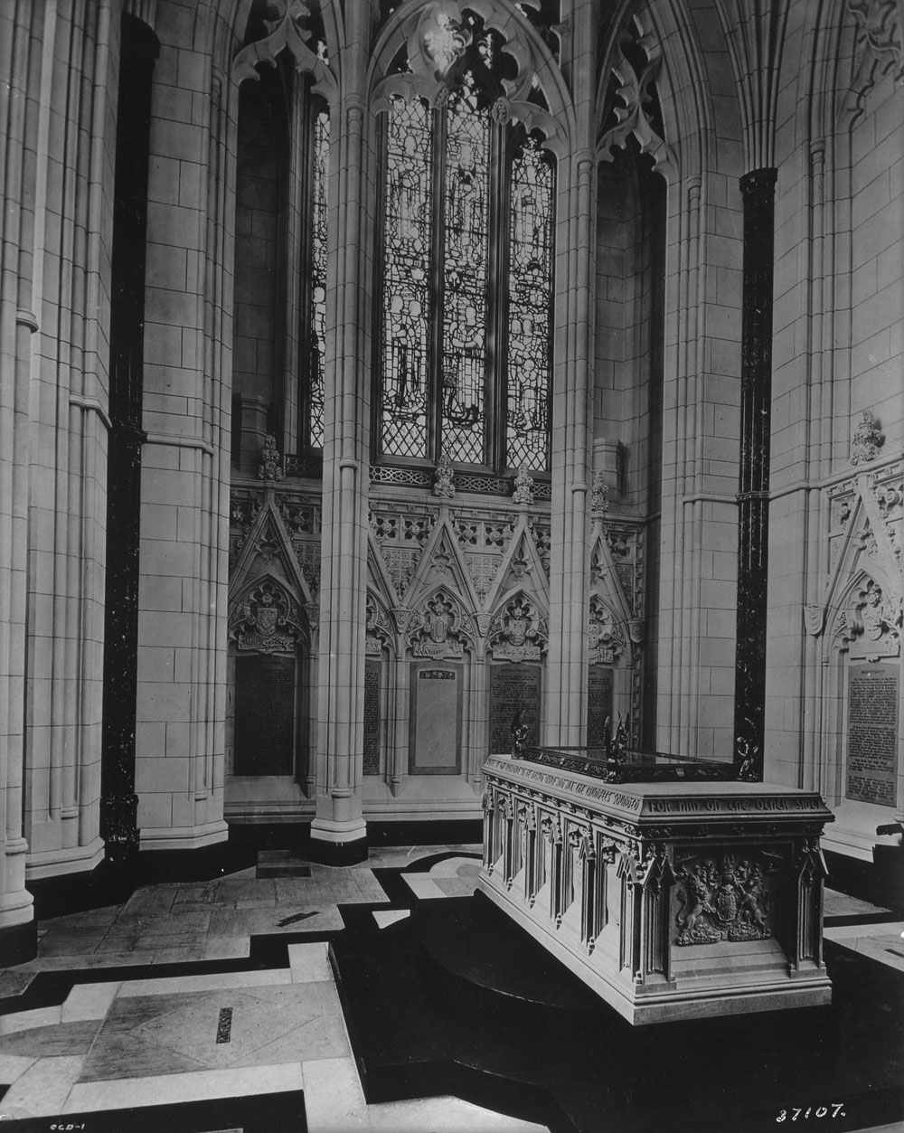 Stained glass window inside Memorial chamber, 1932.