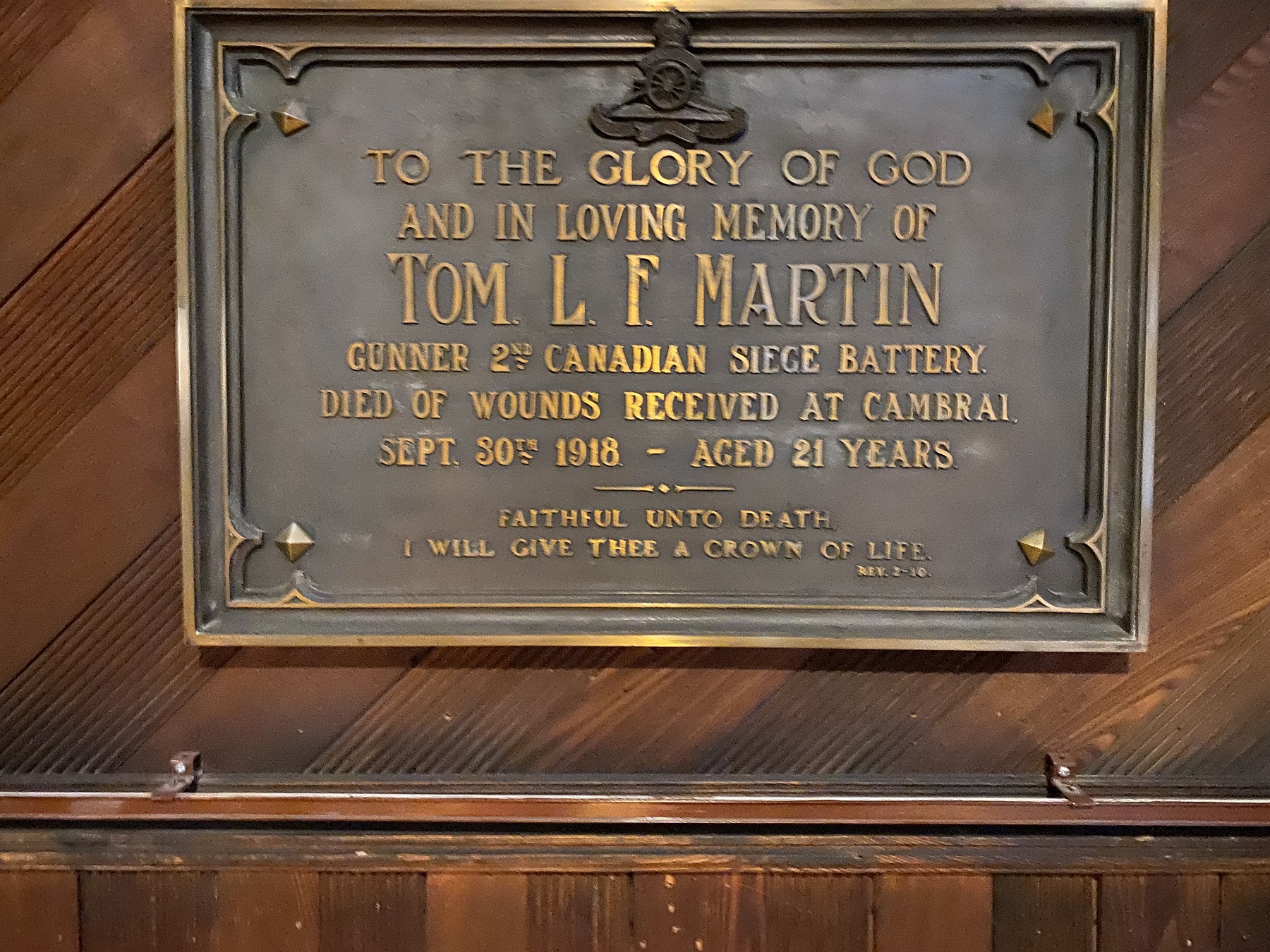 Plaque d'artilleur Tom L.F. Martin