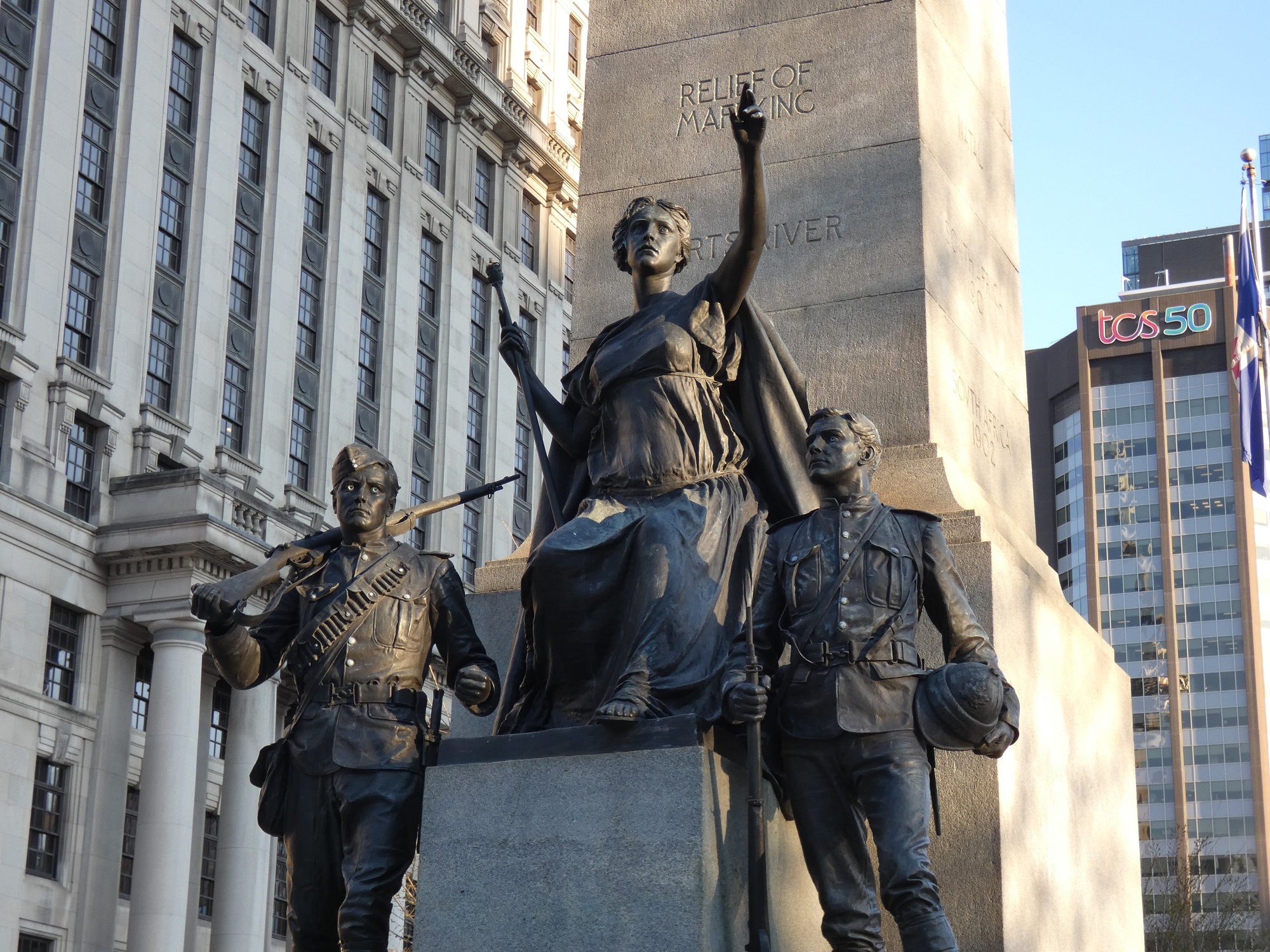 Canada, infantryman, and cavalryman statues