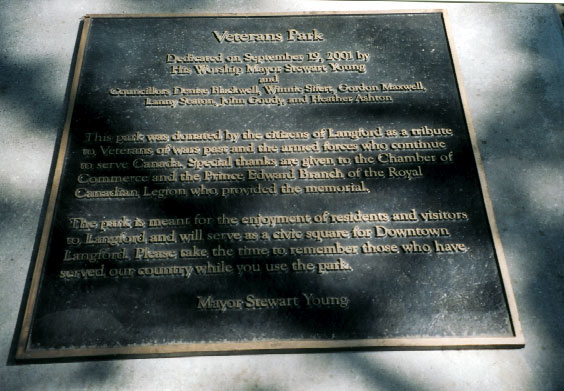 Veterans Park plaque