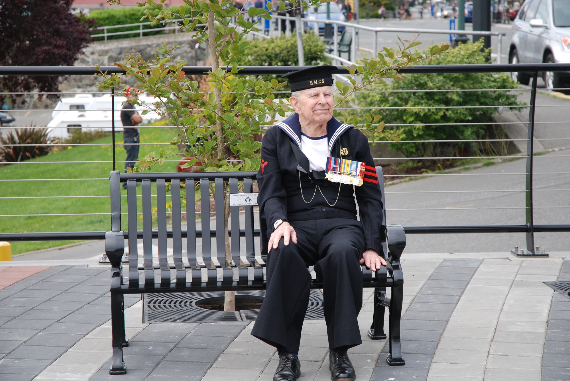 Captain John Mason on the bench where Veteran Sailor would be installed.