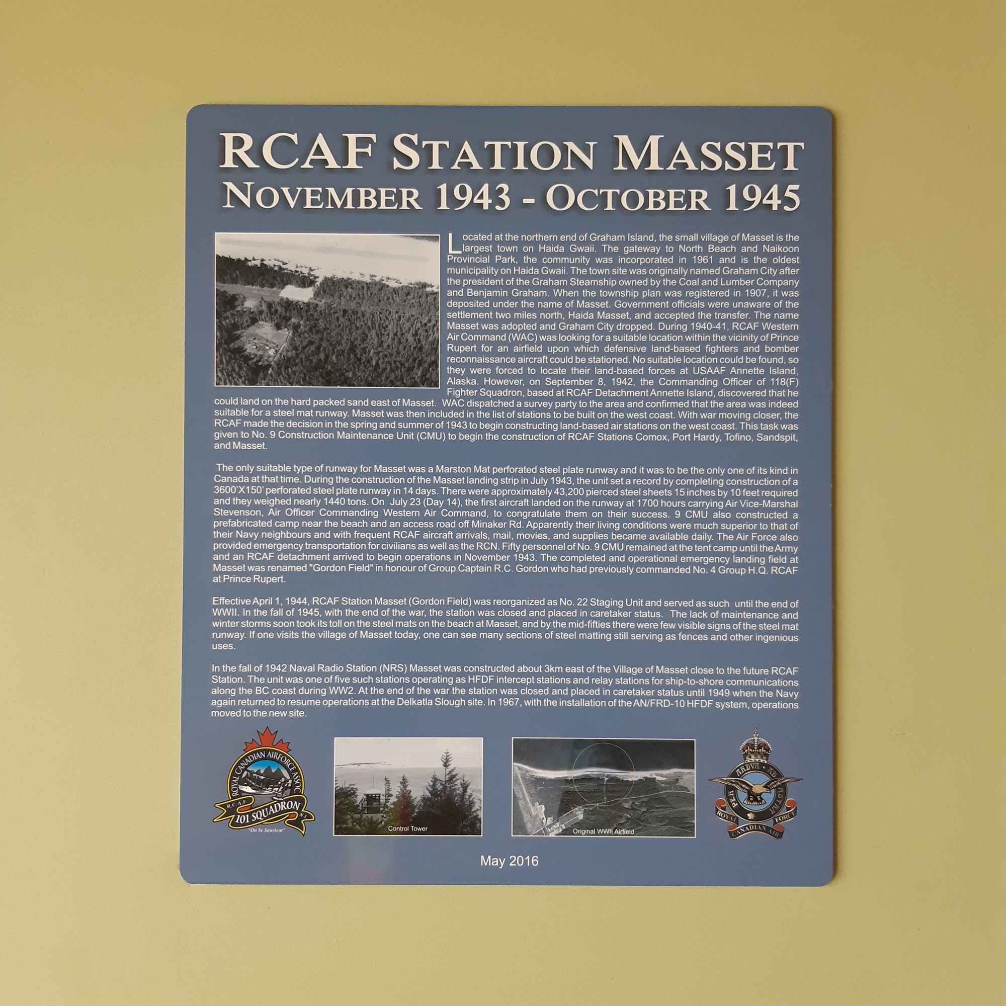 RCAF Station Masset Plaque National Inventory of Canadian Military