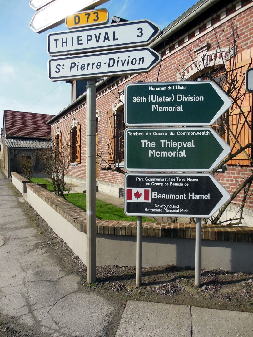 Road sign for Beaumont Hamel Newfoundlad Battlefield Memorial Park