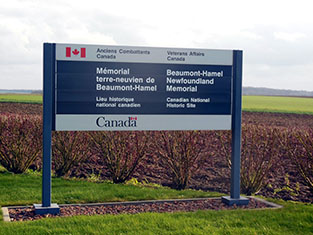 Sign at entrance to Beaumont-Hamel Newfoundland Memorial