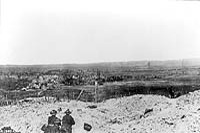 Looking over the crest of Vimy Ridge on the village of Vimy.