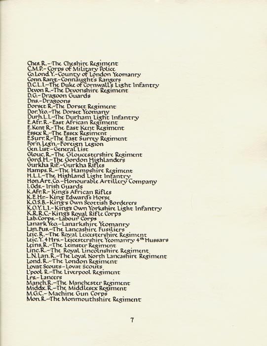 Units (British, Commonwealth and others) page 7 - First World War - Text transcription to follow