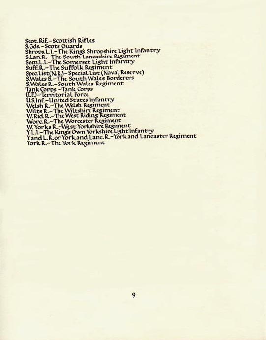Units (British, Commonwealth and others) page 9 - First World War - Text transcription to follow