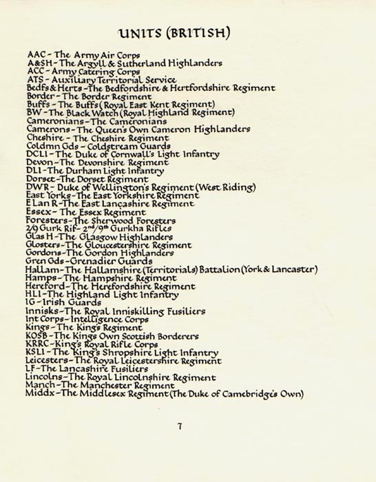 Units (British) page 7 - Second World War - Text transcription to follow