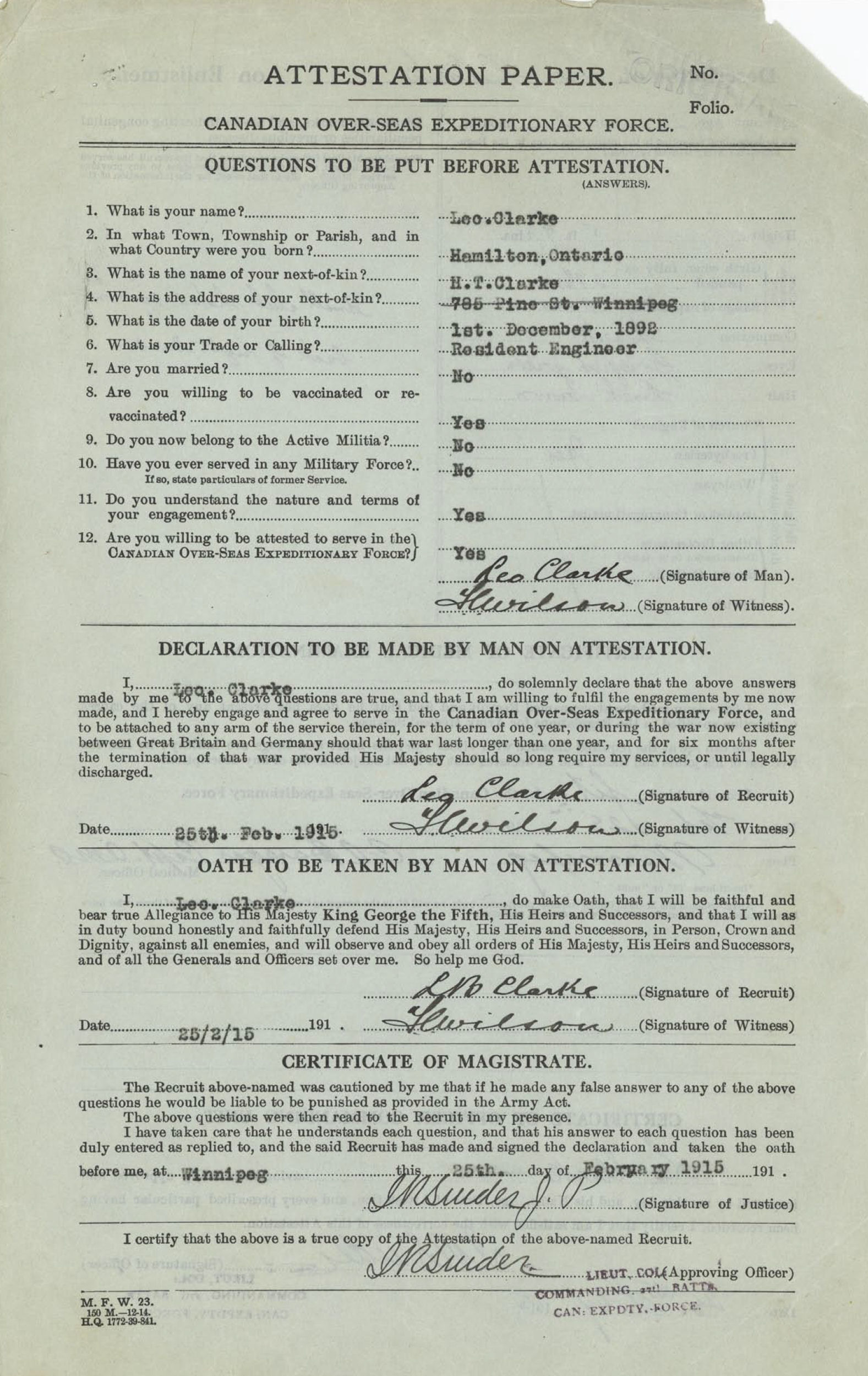 Attestation Paper (front)