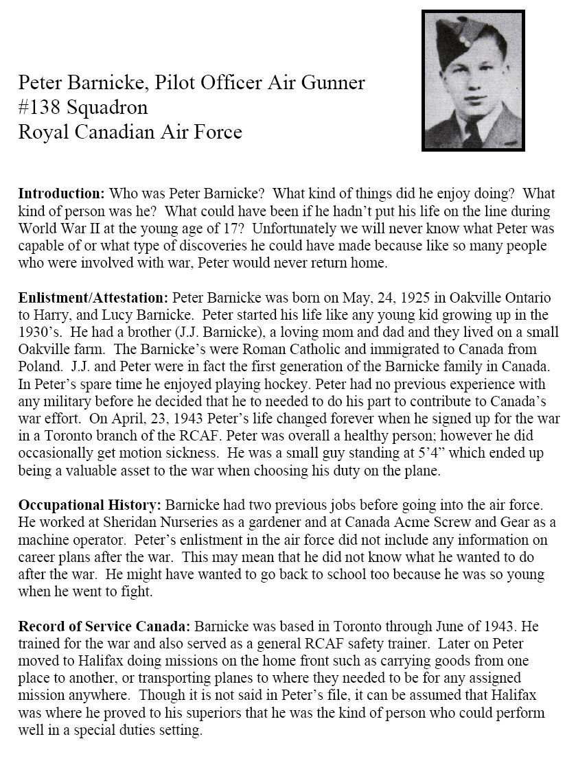 Oakville Remembers Biography