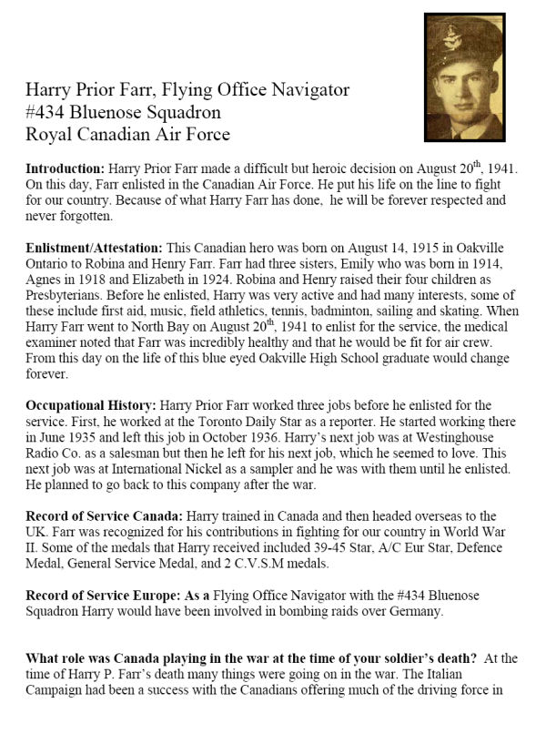 Oakville Remembers Biography