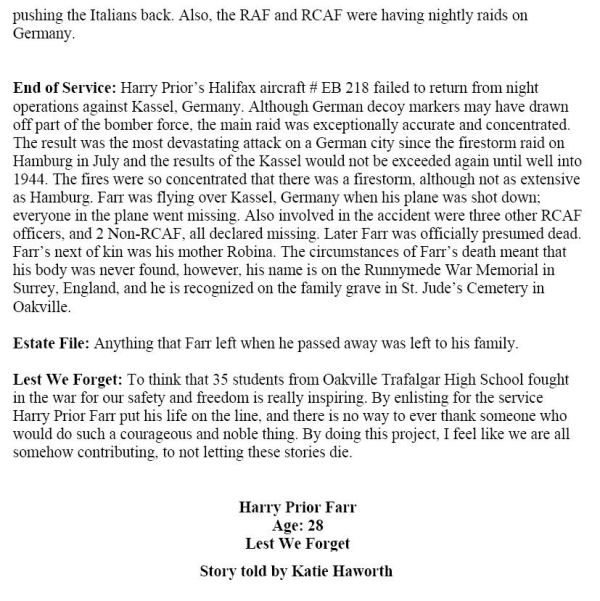 Oakville Remembers Biography (Page 2)