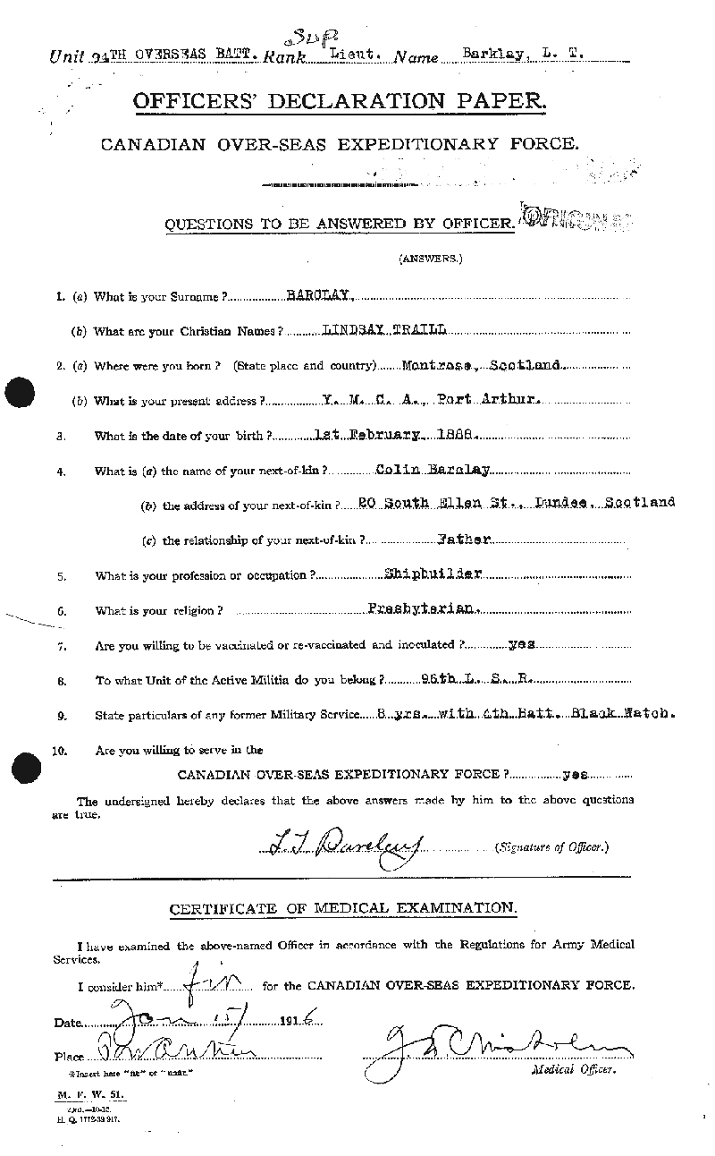 Officer's Declaration Paper